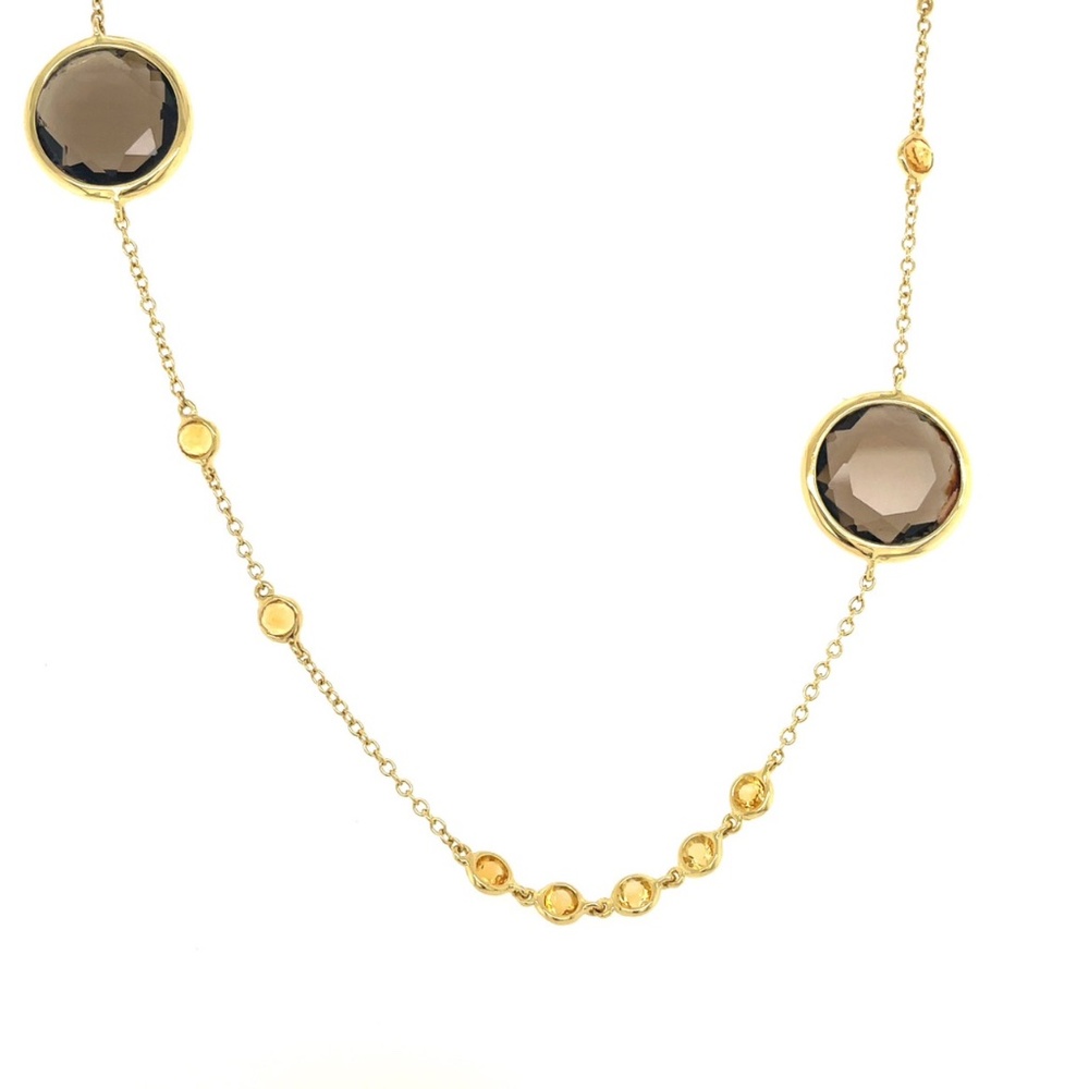 18k yellow gold 40cttw smoky quartz and citrine bezel set 38" chain